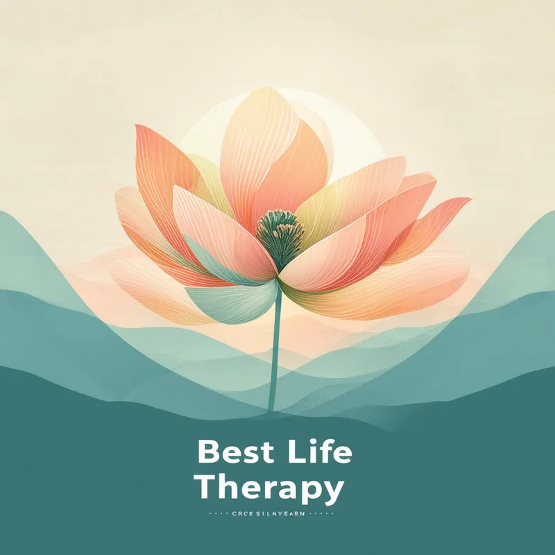Best Life Therapy Logo 5 - A harmonious logo design for 'Best Life Therapy', focusing on a prominent pastel flower that embodies peace and a calm transition. The words 'Best Life Therapy' are artistically placed below the flower, creating a cohesive and peaceful image.