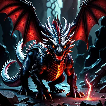 Black Dragon with Glowing Red Eyes