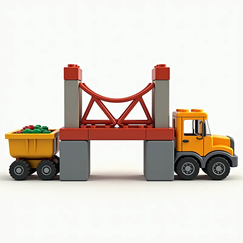Block Bridge & Truck Art - A bridge and a truck made with building blocks clipart digital art - AI image generated with Photorealistic 2