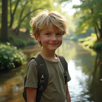 Blond Boy Smiling at Creek