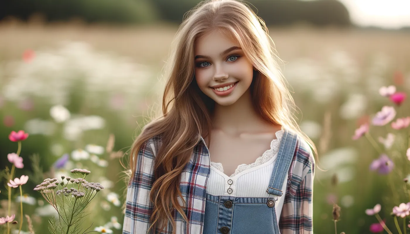 Blonde Girl' Cuteness - A cute girl with long blonde hair - AI image generated with Art