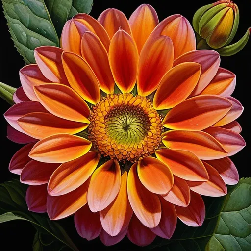 A detailed oil painting of a flower's center, providing a close-up view of the intricate textures and vibrant colors found within its core.