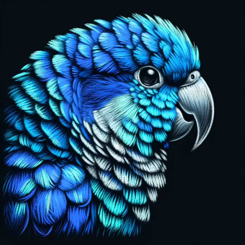 Blue Quaker Sketch - Beautiful sketch made with colored chalk of a full size Blue Quaker. Highly detailed. Black background - AI image generated with Art