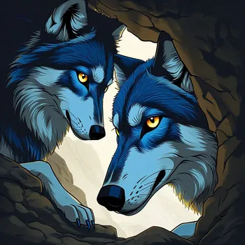 Blue Wolf Eyes in Cave