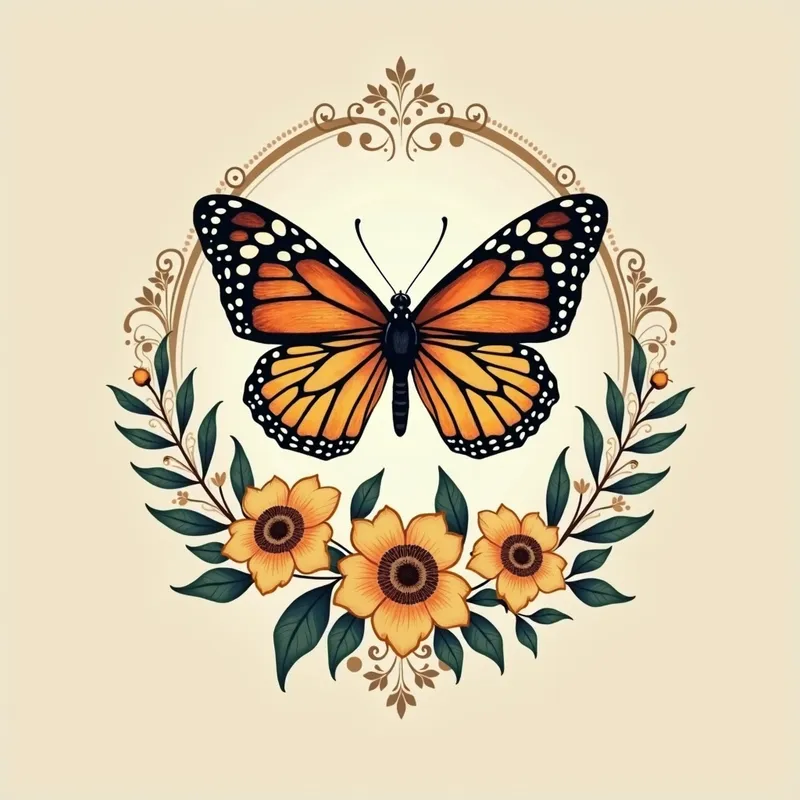 Botica del Arte: Nostalgic Artistry - Create a logo that says Botica del arte with delicate strokes, illustrations of butterflies and florals. With a warm and nostalgic look. In art nouveau and Victorian style. Predominance of earth tones, browns, nude, creams, and touches of light blue. - AI image generated with Text