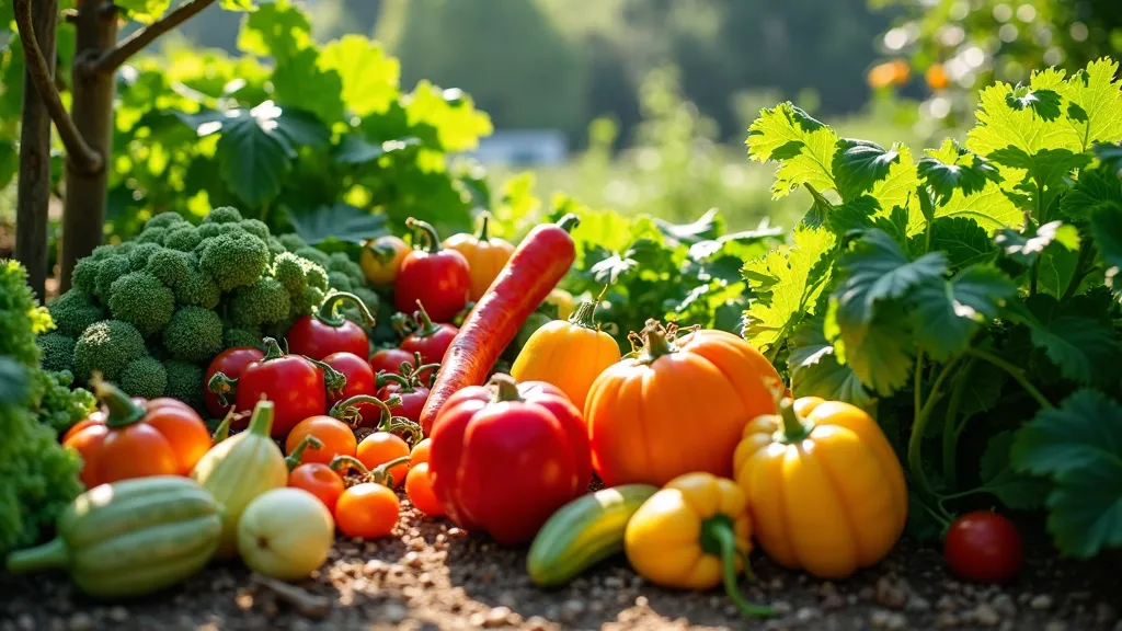 Bountiful Garden Feast - a very beautiful garden that has a variety of vegetables and fruit . highly detailed, realistic photography, DSLR, wide-angle photography, intricate, natural lighting, bright sunny day - AI image generated with Photorealistic 2