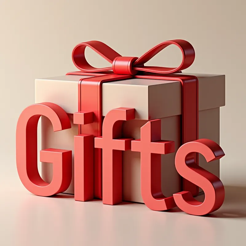Bow-Shaped Gifts - The word "gifts" shaped like a bow
- AI image generated with Text