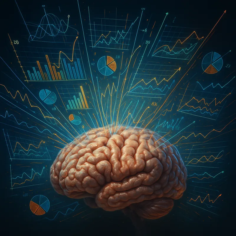 Brainstorm of Information - An ultra-realistic brain, with vivid threads of data and information, such as graphs and charts, bursting out like a brainstorm session in progress. - AI image generated with GPT Image
