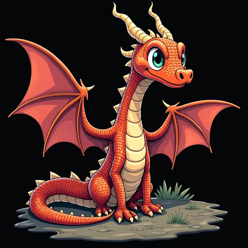 Brick-Skinned Snake with Dragon Wings - Anime style Snake monster with skin of brick and dragon wings.  Black background - AI image generated with Flux