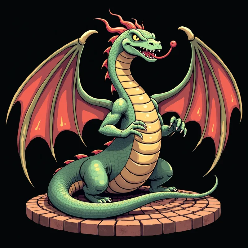 Brick-Skinned Snake with Dragon Wings - Anime style Snake monster with skin of brick and dragon wings. Black background - AI image generated with Flux