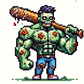 Buff Zombie with Bat in 8-Bit Style