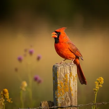 Cardinal Singing on Country Fence at Sunrise