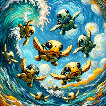 Cartoon Turtles' Aquatic Dance