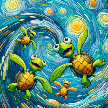 Cartoon Turtles' Joyful Swim
