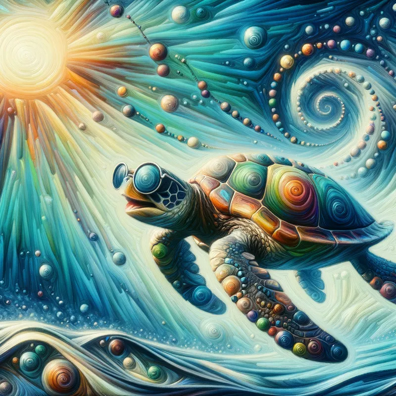 Cartoon Turtle's Swim - cool turtle
swimming - AI image generated with Art - cartoony, abstract, picture of the day