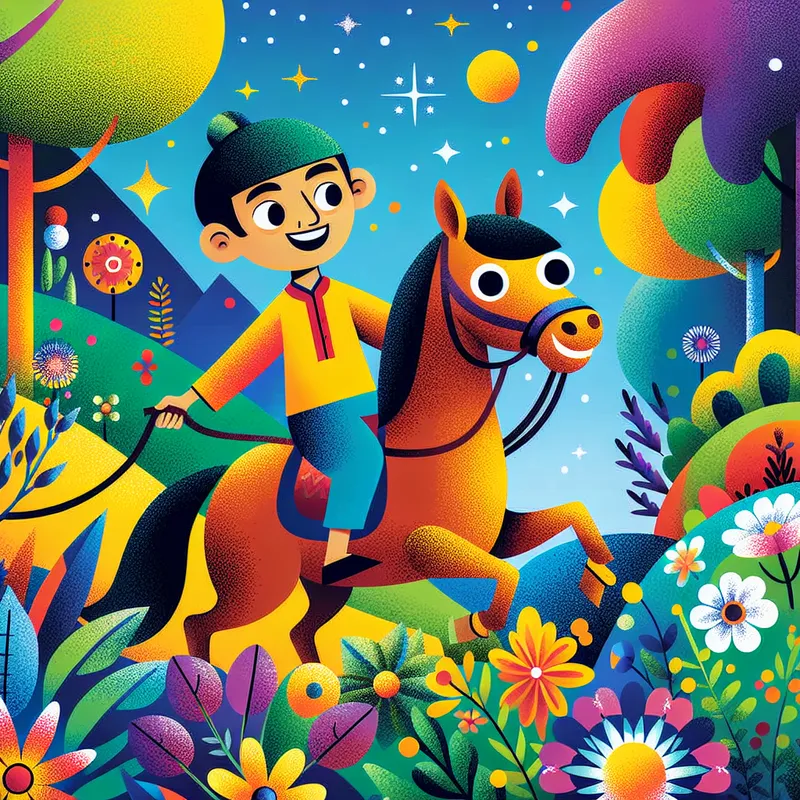 Cartoony Girl Riding Horse - A girl riding a horse - AI image generated with DALL-E 3 - cartoony