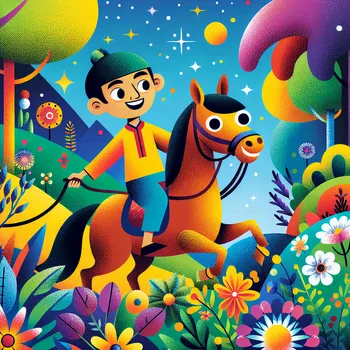 Cartoony Girl Riding Horse