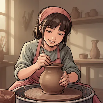 Cel-Shaded Girl at the Potter's Wheel