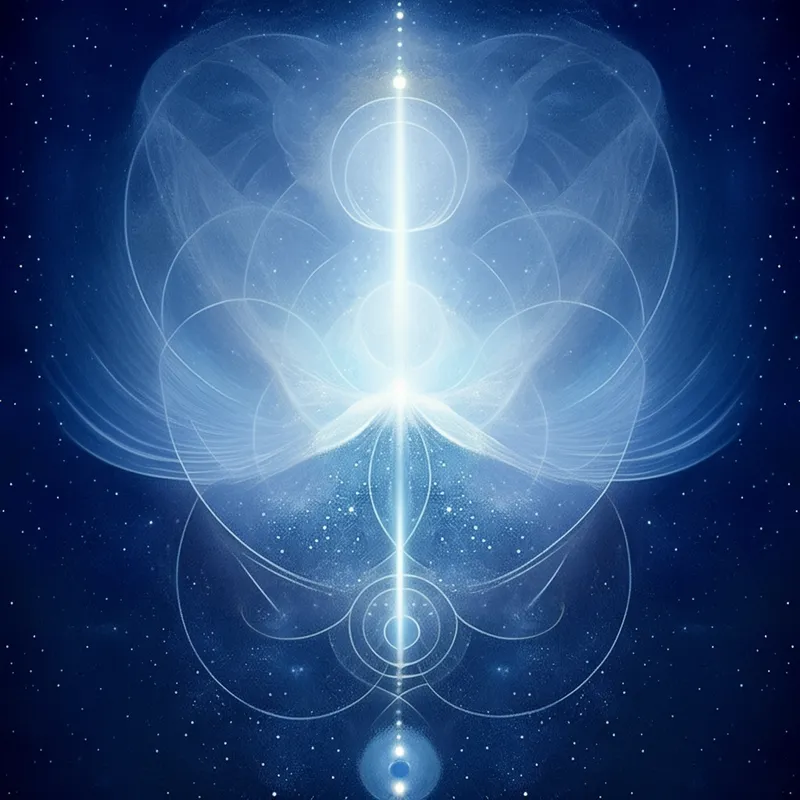 Celestial Breath of Lightness - I need an image with a celestial blue background. And then on top of it something ethereal and spiritual, with sacred geometry, baby blue color.  Something that represent breath, openness, lightness. - AI image generated with Imagen 3