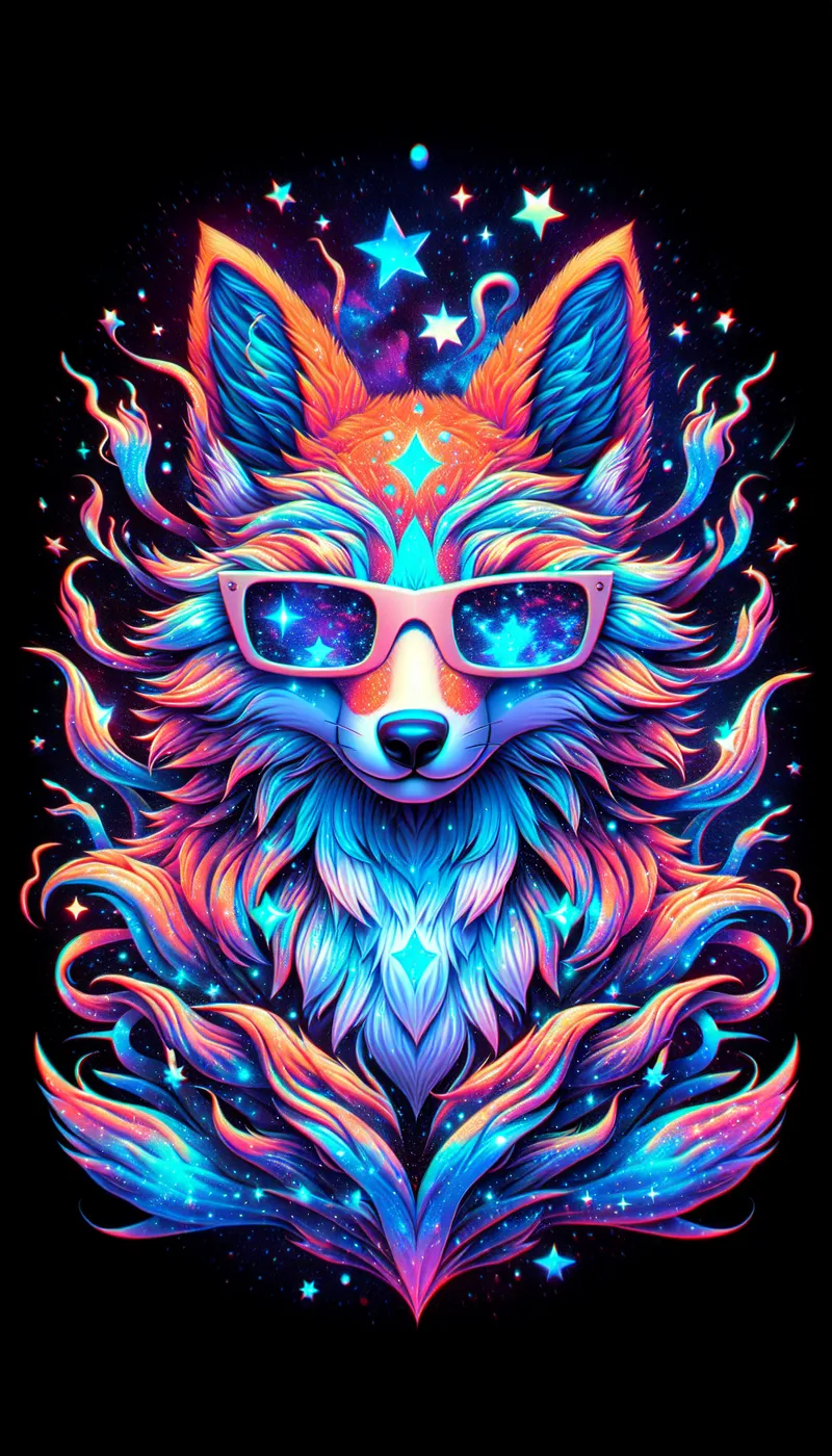 Celestial Kitsune - A cosmic, anime-styled fox deity, with shimmering celestial patterns in its fur and powerful, otherworldly abilities. - AI image generated with Art - 3D shading, hyper realistic, fantasy art