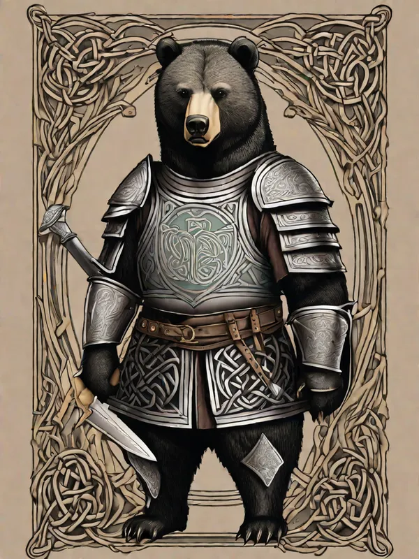 Celtic Bear Knight - tattoo of a Celtic bear knight - AI image generated with Fictional