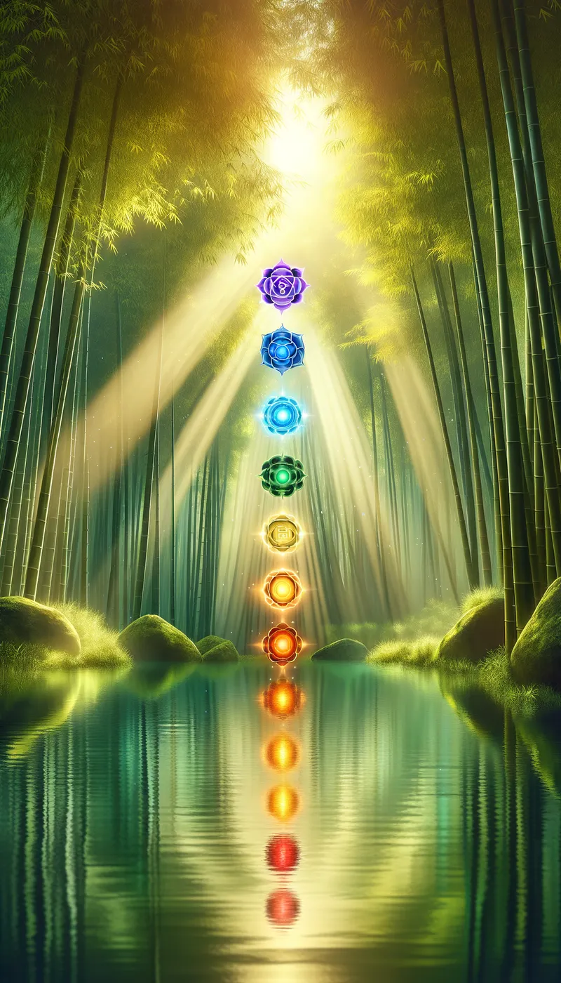 Chakra Bamboo Spirituality - Spirituality, bamboo, and chakras.
Make a connection using the topics mentioned above. - AI image generated with Art