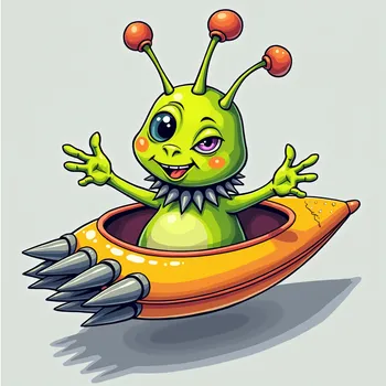 Cheerful Alien in Bright Spaceship
