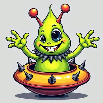 Cheerful Alien in Bright Spaceship