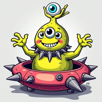 Cheerful Alien in Spiked Spaceship