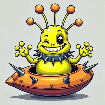 Cheerful Alien in Spiked Spaceship
