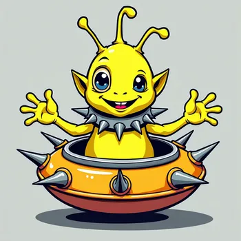 Cheerful Alien in Spiked Spaceship