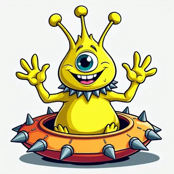 Cheerful Alien in Spiked Spaceship