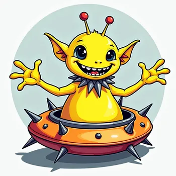 Cheerful Alien in Spiked Spaceship