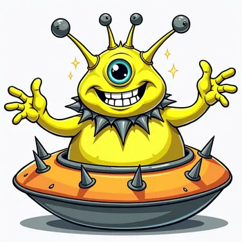 Cheerful Alien in Spiked Spaceship