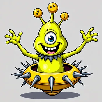 Cheerful Alien in Spiked Spaceship