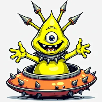 Cheerful Alien in Spiked Spaceship