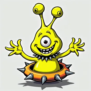Cheerful Alien in Spiked Spaceship