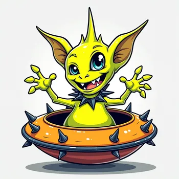 Cheerful Alien in Spiked Spaceship