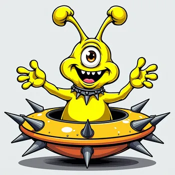 Cheerful Alien in Spiked Spaceship