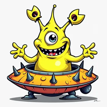 Cheerful Alien in Spiked Spaceship