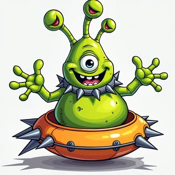 Cheerful Alien in Spiked Spaceship