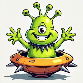 Cheerful Alien in Spiked Spaceship