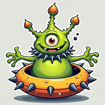 Cheerful Alien in Spiked Spaceship