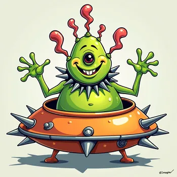 Cheerful Alien in Spiked Spaceship