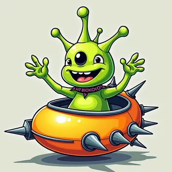 Cheerful Alien in Spiked Spaceship