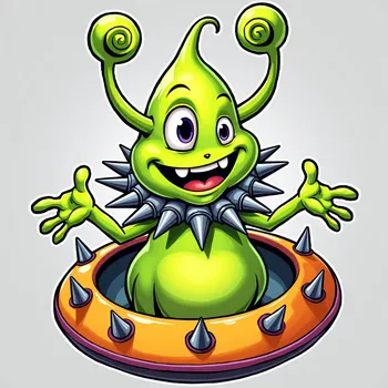 Cheerful Alien in Spiked Spaceship