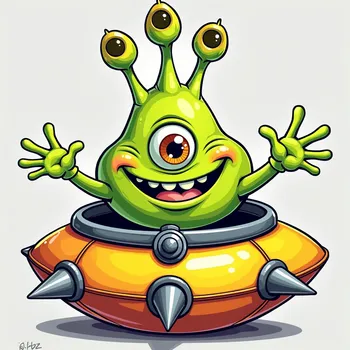 Cheerful Alien in Spiked Spaceship