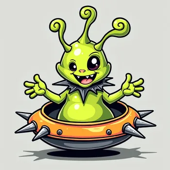Cheerful Alien in Spiked Spaceship