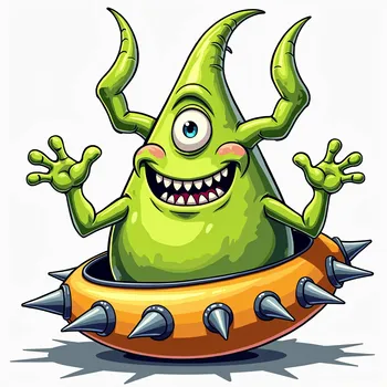 Cheerful Alien in Spiked Spaceship