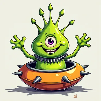 Cheerful Alien in Spiked Spaceship